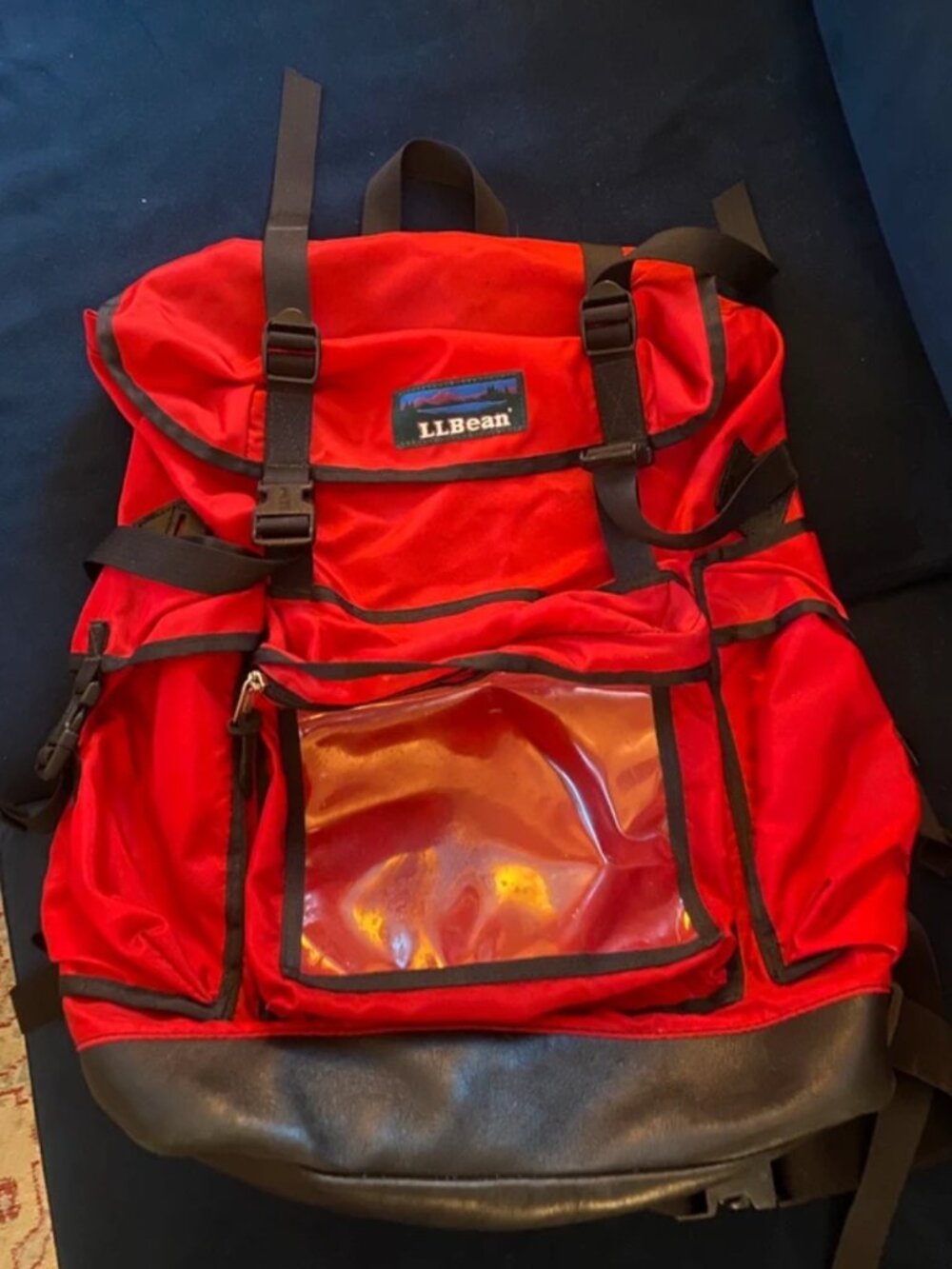Vintage 90s LL Bean Deluxe Continental Rucksack 33L Medium Red Black Leather